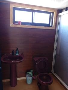 Cabaña Jacinta في La Boca: حمام مع مرحاض ومغسلة ونافذة