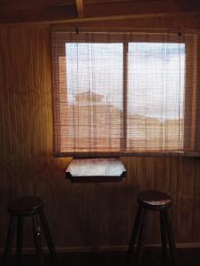 Cabaña Jacinta في La Boca: نافذة أمامها مقعدان +12 صورة