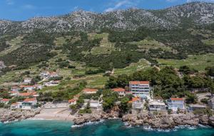 an aerial view of a beach with houses and mountains at Cozy Apartment In Dingac With Outdoor Swimming Pool in Gornji Dingač +8 photos