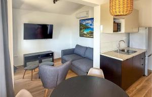 a kitchen and a living room with a couch and a table at Cozy Apartment In Dingac With Outdoor Swimming Pool in Gornji Dingač