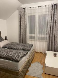 a bedroom with a bed and a window at Apartmani Anonim in Vrdnik