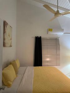 a bedroom with a bed and a ceiling fan at Tropical Harbour View in Monchy