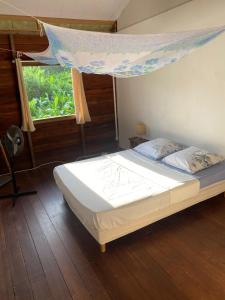 a bedroom with a bed with a mosquito net at lakazatypique in Saint-Laurent du Maroni
