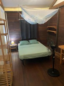 a bedroom with a bed with a mosquito net at lakazatypique in Saint-Laurent du Maroni