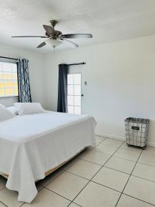 a bedroom with a bed and a ceiling fan at Discovery Cove Sarasota in Sarasota