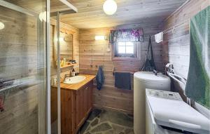 a wooden bathroom with a sink and a toilet at Awesome Home In Tjørhom in Haugen