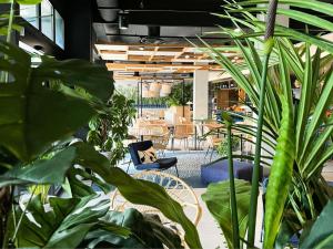 Una habitación llena de muchas plantas y sillas. en Ibis Lunel Petite Camargue, en Lunel