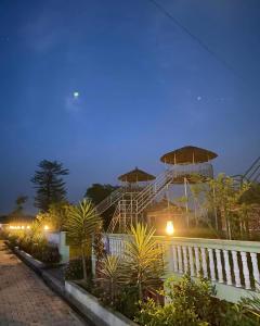 uma vista de uma montanha-russa à noite em Rhino Spot Resort em Meghauli