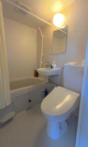 a white bathroom with a sink and a toilet at 白浜の宿梅 別館 in Shirahama