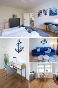 Ένα ή περισσότερα κρεβάτια σε δωμάτιο στο Skipper's Deck - Neues zentrales Apartment in Deichnähe von STAY YOUR WAY