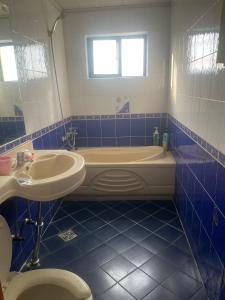 a bathroom with a tub and a sink and a toilet at Seven Motel in Busan +1 photo