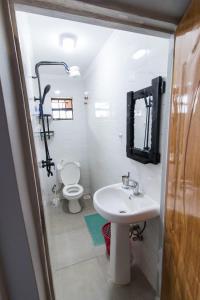 a small bathroom with a sink and a toilet at Bethel house ruiru in Ruiru