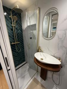 a bathroom with a sink and a shower at Studio Bagneux Bourg la Reine in Bagneux