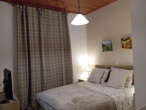 a bedroom with a bed and a television in it at Golden Hearth Mountain Chalet in Ano Trikala