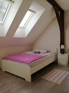 a bedroom with a bed in a attic at Apartment Belaj in Celje