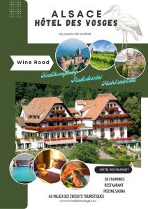 Hôtel Des Vosges في La Celle-sous-Gouzon: منشور إعلاني لفندق على طريق النبيذ في دي فوج