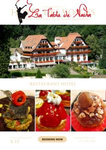 een collage van foto's van een hotel en een restaurant bij Hôtel Des Vosges in La Celle-sous-Gouzon