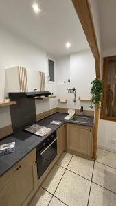 ジニャックにあるBel appartement rénové en cœur de villeのシンクとカウンタートップのあるキッチン