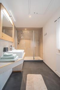 een badkamer met een wastafel en een douche bij Altes Rathaus in Schwaigern