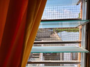 a window with a view of a giraffe at Chambre d'hôte in Lomé