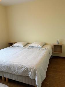 a bedroom with a large bed with two pillows at La ferme de Marin in Marin