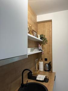 cocina con encimera con fregadero y encimera en Apartman ISKRA Villa Mont, en Jahorina