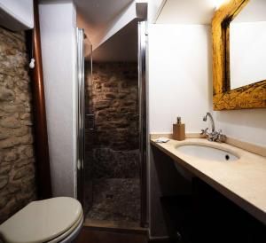 a bathroom with a shower and a toilet and a sink at Al Paese Vecchio - Boutique house nel cuore del borgo in Santarcangelo di Romagna