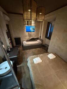 佛罗伦萨Hotel & Hostel 7的大型客房配有床和电视。