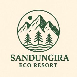 Um logotipo para um resort ecológico com uma montanha. em Sandungira Eco Resort em Belihul Oya