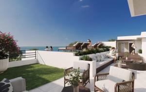 a rendering of a patio with the ocean in the background at Elegant LUX 2BR 3mins to Beach Pool & Deck in Saint James