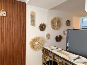 a room with a counter and some decorations on the wall at New Studio Boho Studio with PS4 & Balcony in San Fernando