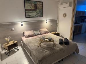 Postel nebo postele na pokoji v ubytování Ti Lagon, studio RDC, piscine, Res Les Boucaniers + 4 fotografie