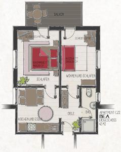 Půdorys ubytování Claras Gartenblick