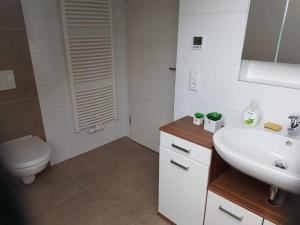 Et badeværelse på Unterkunft im Dachgeschoss in Steinmauern