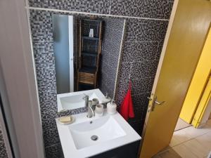 a bathroom with a white sink and a mirror at Villa Atlantis 3 chambres in Port-Louis +12 photos