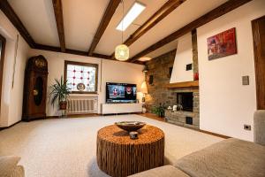 Il comprend un grand salon avec une table et une télévision. dans l'établissement Forest View Quiet and Central, à Hesperange