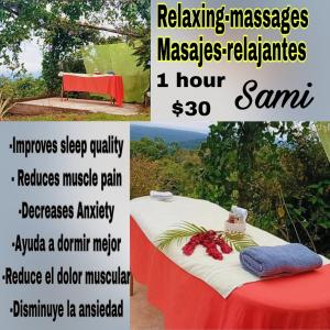 two pictures of a table with a red table cloth at Finca La Puesta del Sol - Miramar de Sierpe in Sierpe