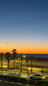 um carro a descer uma rua com palmeiras em SeaSide Villa em Asdode mais 1 fotografia