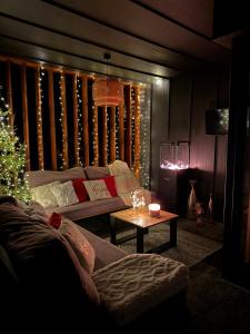 Χώρος καθιστικού στο Leśny Azyl Domki z Ogrzewanym Zimowym Tarasem i Jacuzzi na Wyłączność w Samym Środku Lasu