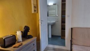 een badkamer met wastafel en toilet in een kamer bij La suite d'Ananda in Villefranche-de-Rouergue +3 foto's