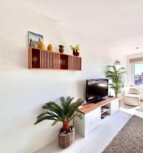 Μια τηλεόραση ή/και κέντρο ψυχαγωγίας στο BEACH apartment met directe toegang tot het STRAND !
