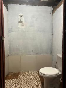 a bathroom with a toilet and a wall at Paraíso Manancial in Presidente Figueiredo