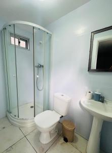 HOTEL CASA Punta Del Este في بونتا دل إستي: حمام مع مرحاض ودش ومغسلة