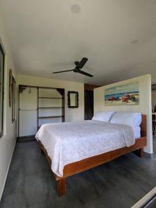 a bedroom with a bed with a ceiling fan at Villas Oasis in Manuel Antonio
