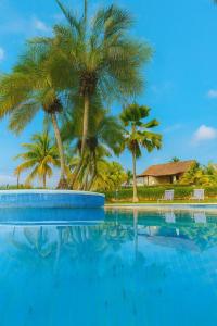 a large swimming pool with palm trees and a house at Villa Vitali - Casa vacacional con Piscina y Jardines en Morrocoy para 14 personas in Tucacas