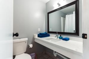 a bathroom with a white sink and a mirror at Nest Inn in Watertown