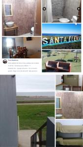 eine Collage mit Fotos eines Hauses mit Tischen und Stühlen in der Unterkunft Departamento santa elena in Frente Mar