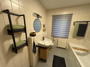 ein Badezimmer mit Waschbecken und Spiegel in der Unterkunft Großzügiges Design-Loft in Aulendorf in Niederdorla