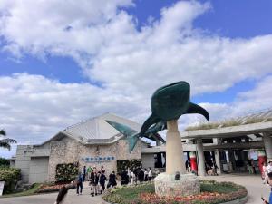 a statue of a whale in front of a building at Stäy Hotel Nakijin in Nakijin