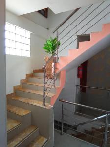a staircase in a building with a potted plant at Mon soleil in Luanda +1 photo